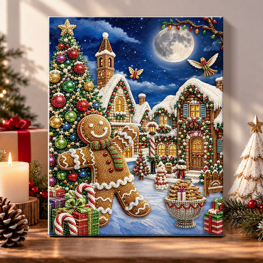 Gingerbread man christmas town pearl diamond painting kit for beginners