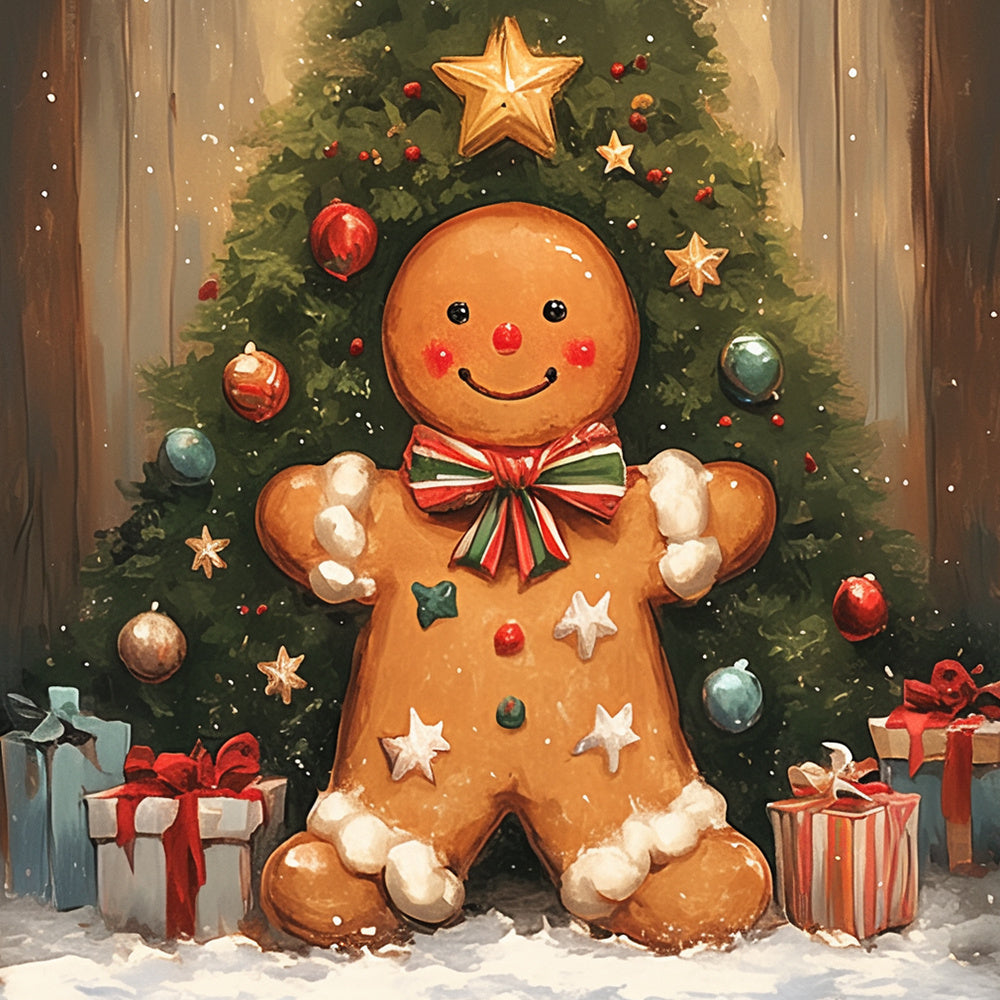 Gingerbread man christmas tree cross stitch kit for beginners