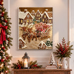Finished gingerbread town sleigh ride pearl diamond painting artwork displayed as holiday home decor