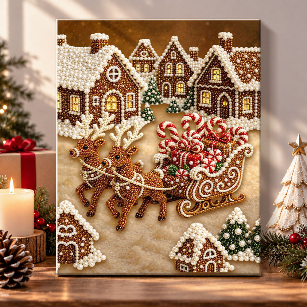 Gingerbread town sleigh ride pearl diamond painting kit for beginners