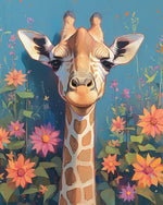 Giraffe with pink and orange flowers cross stitch kit for beginners