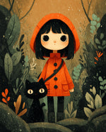 Girl and black cat cross stitch kit for beginners
