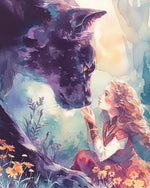 Girl and giant black leopard cross stitch kit for beginners