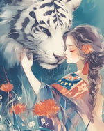 Girl and white tiger cross stitch kit for beginners