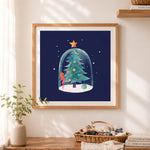 Finished girl decorating christmas tree cross stitch artwork displayed as home decor