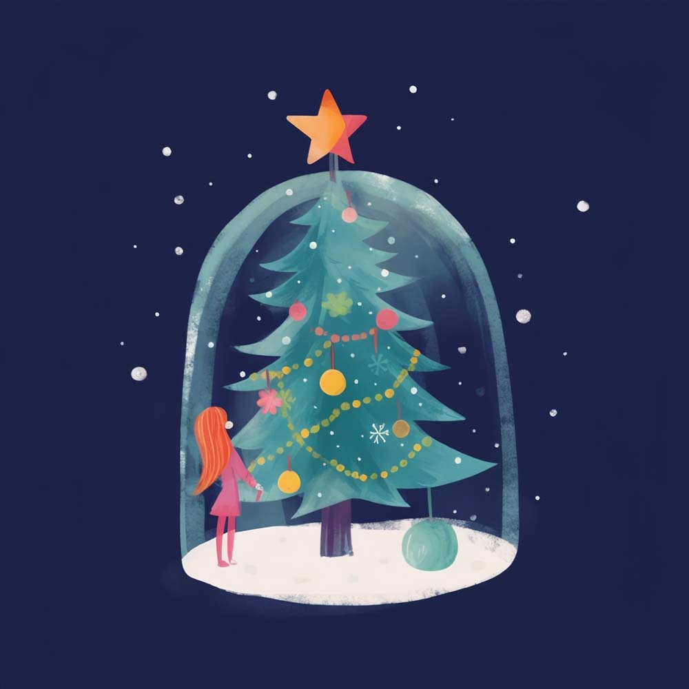 Girl decorating christmas tree cross stitch kit for beginners