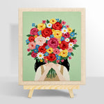 Girl with bright flower bouquet punch needle kit for beginners