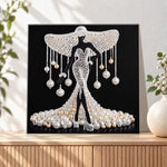 Finished glamour silhouette lady with pearl gown pearl diamond painting artwork displayed as holiday home decor