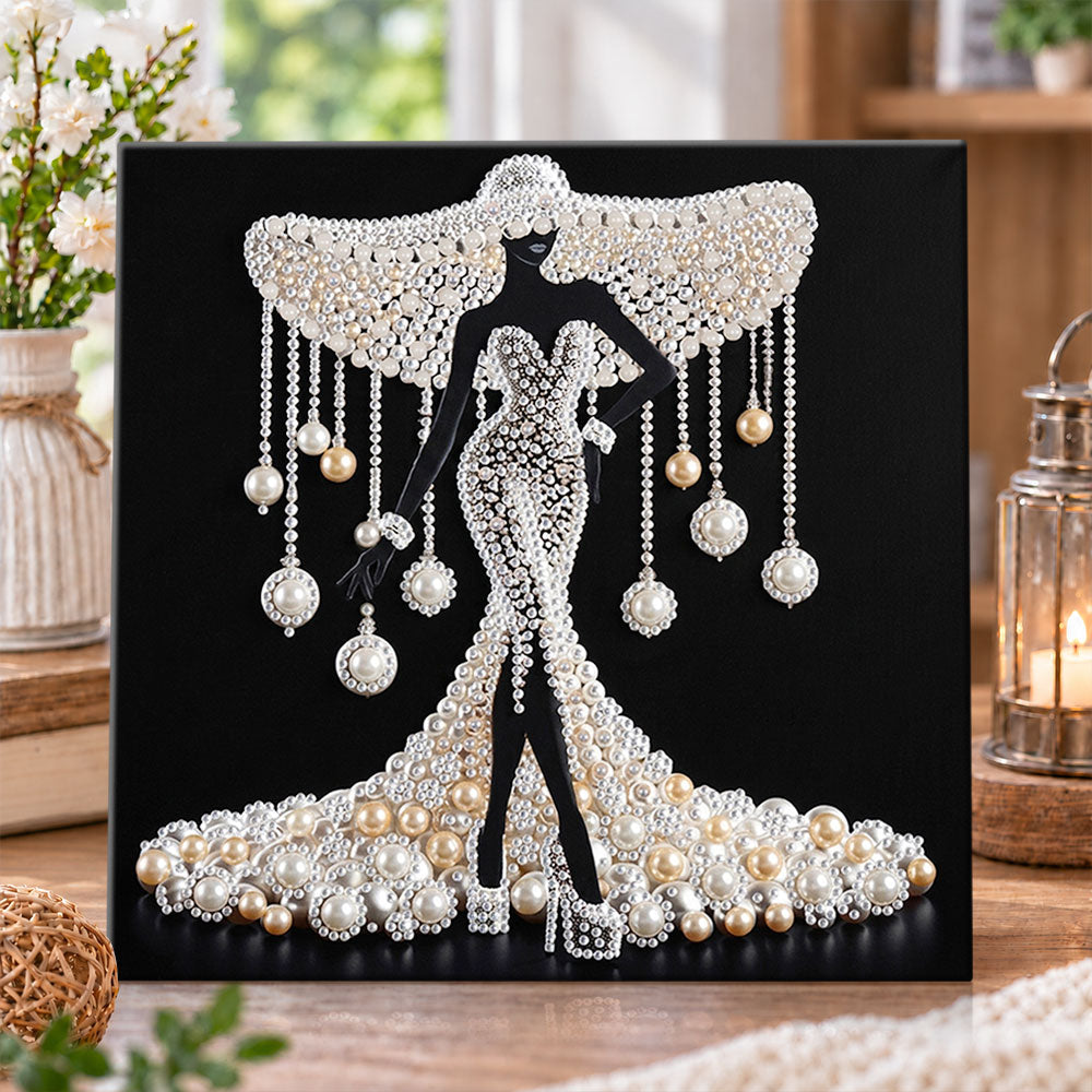 Glamour silhouette lady with pearl gown pearl diamond painting kit for beginners