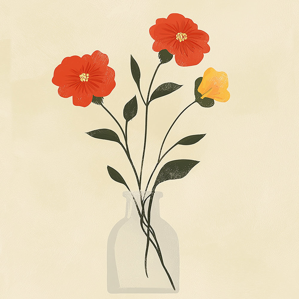 Glass vase red‑yellow blooms cross stitch kit for beginners