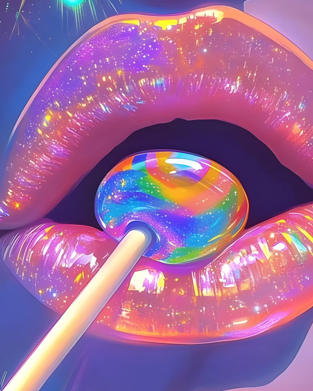 Glitter lips and rainbow lollipop cross stitch kit for beginners