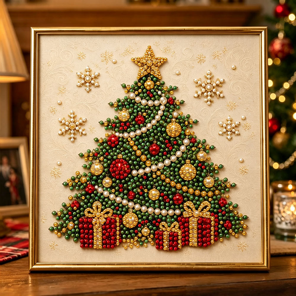 Glorious decorated christmas tree pearl diamond painting kit for beginners