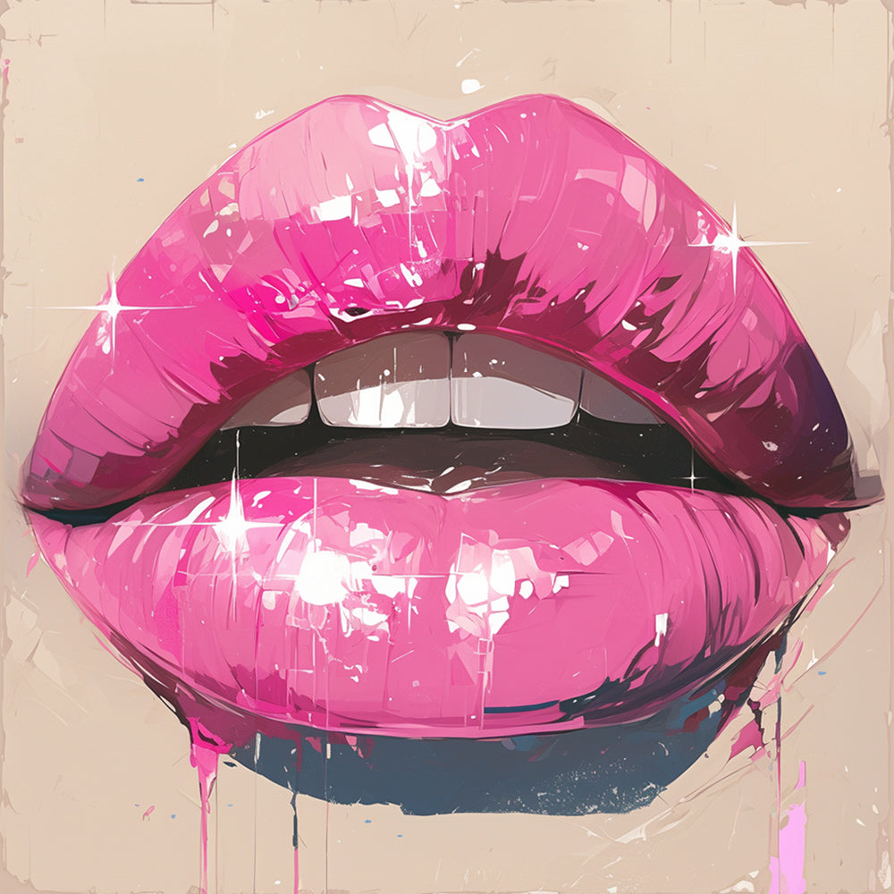 Glossy pop art pink lips cross stitch kit for beginners