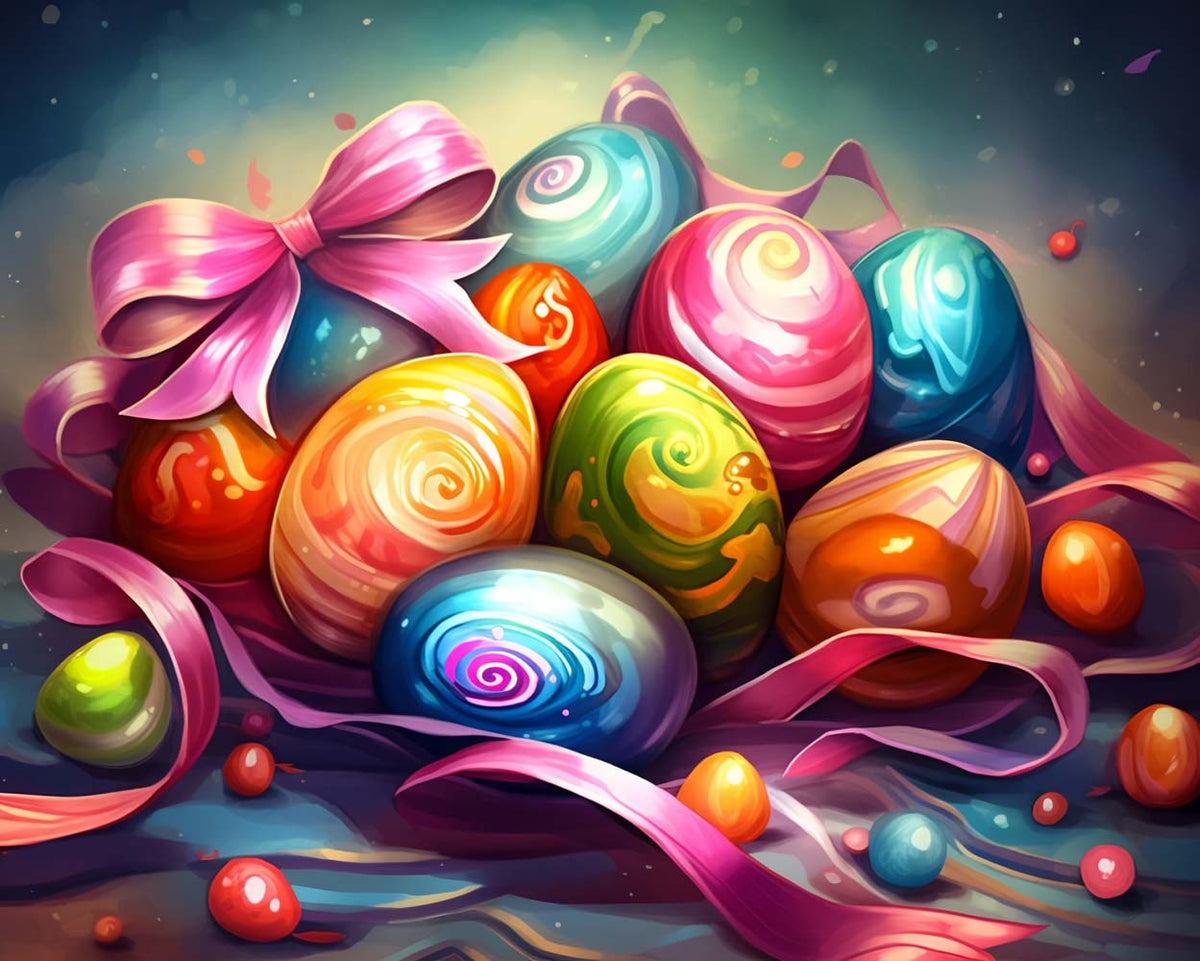 Glossy swirl easter eggs with ribbons cross stitch kit for beginners
