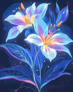Glowing blue lilies cross stitch kit for beginners