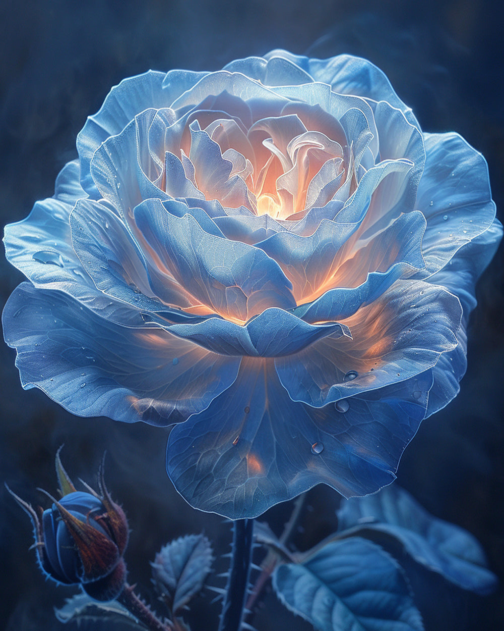 Glowing blue rose cross stitch kit for beginners