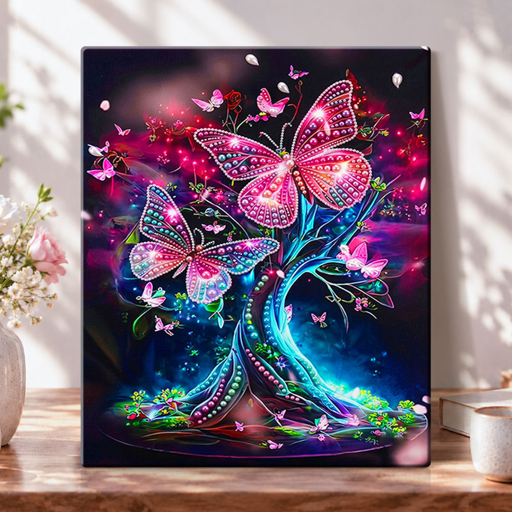 Glowing butterfly grove pearl diamond painting kit for beginners