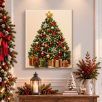 Finished glowing christmas tree pearl diamond painting artwork displayed as holiday home decor