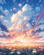 Glowing dandelion sky scenery cross stitch kit for beginners