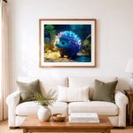 Finished glowing fairy hedgehog cross stitch artwork displayed as home decor