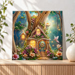 Finished glowing forest fairy tree home pearl diamond painting artwork displayed as holiday home decor