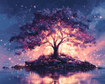 Glowing magic tree on water cross stitch kit for beginners