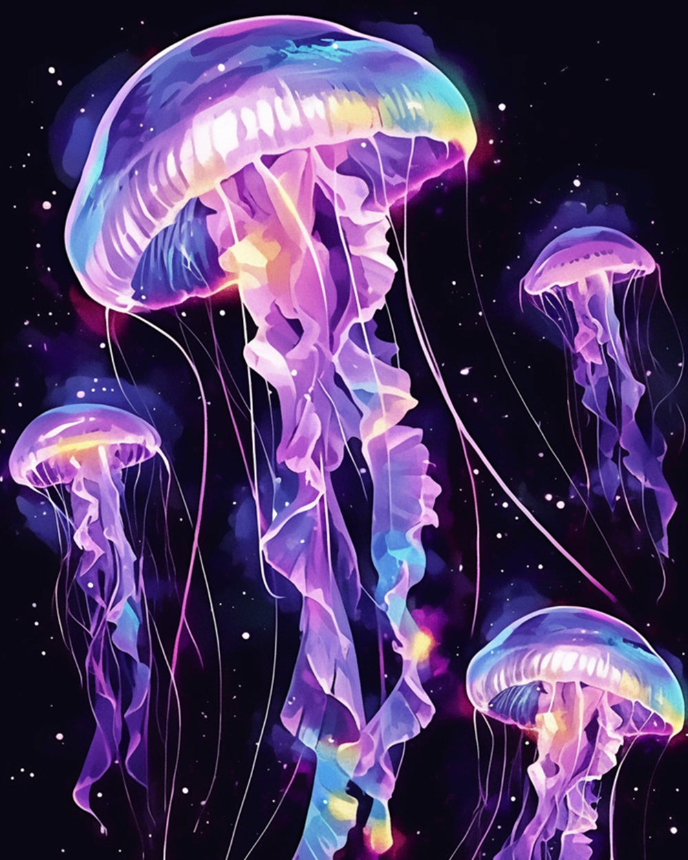 Glowing neon jellyfish cross stitch kit for beginners