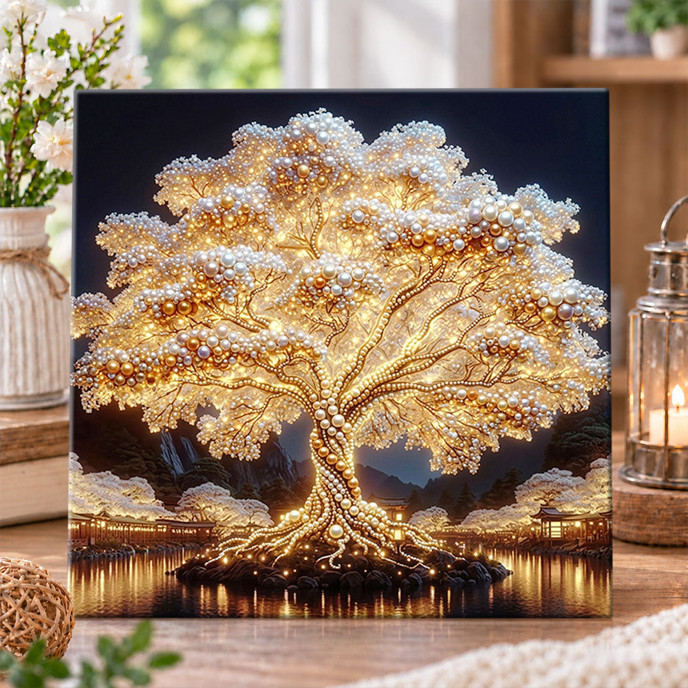 Glowing pearl tree of life pearl diamond painting kit for beginners