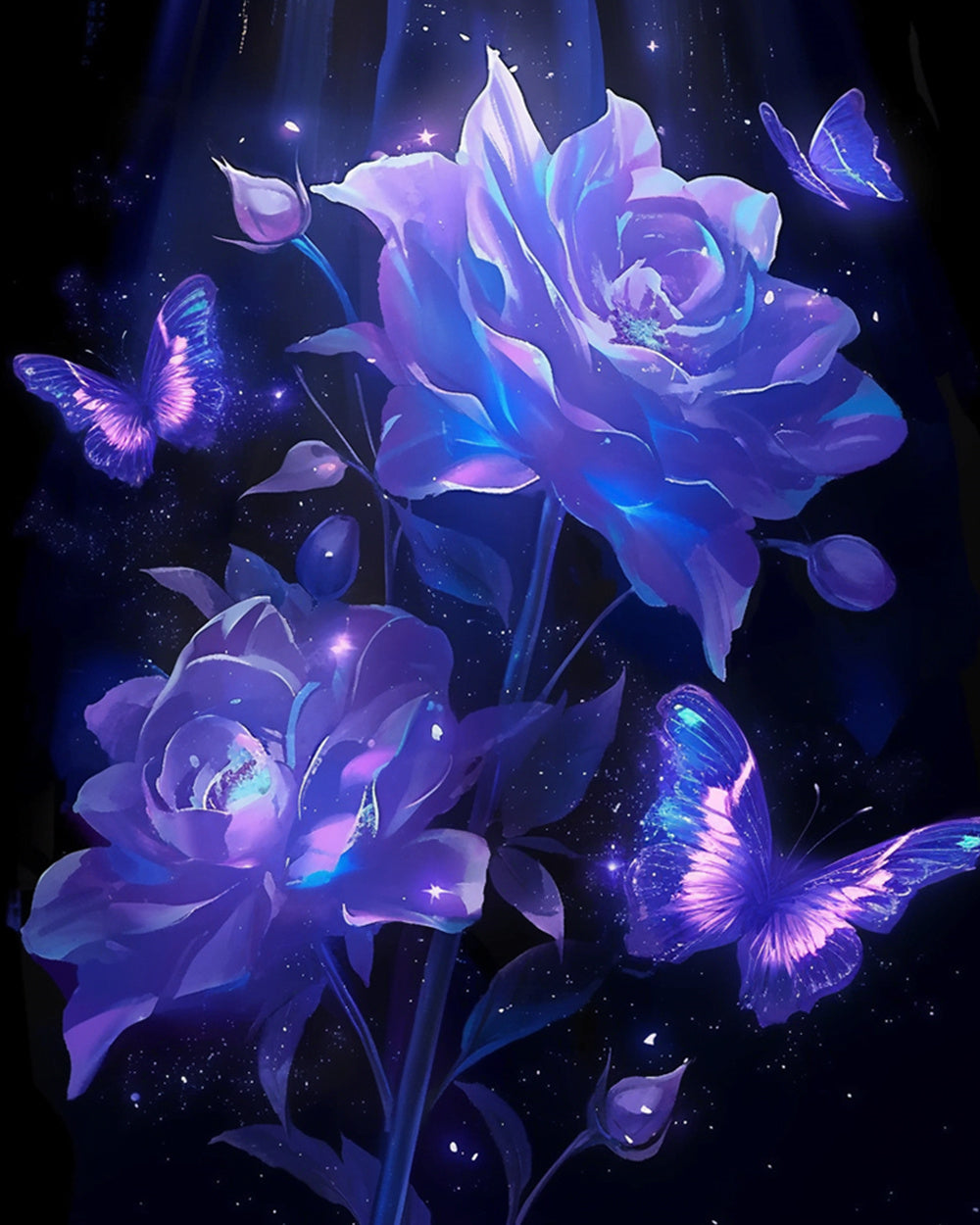 Glowing purple roses cross stitch kit for beginners