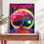 Finished glowing tree of life pearl diamond painting artwork displayed as home decor