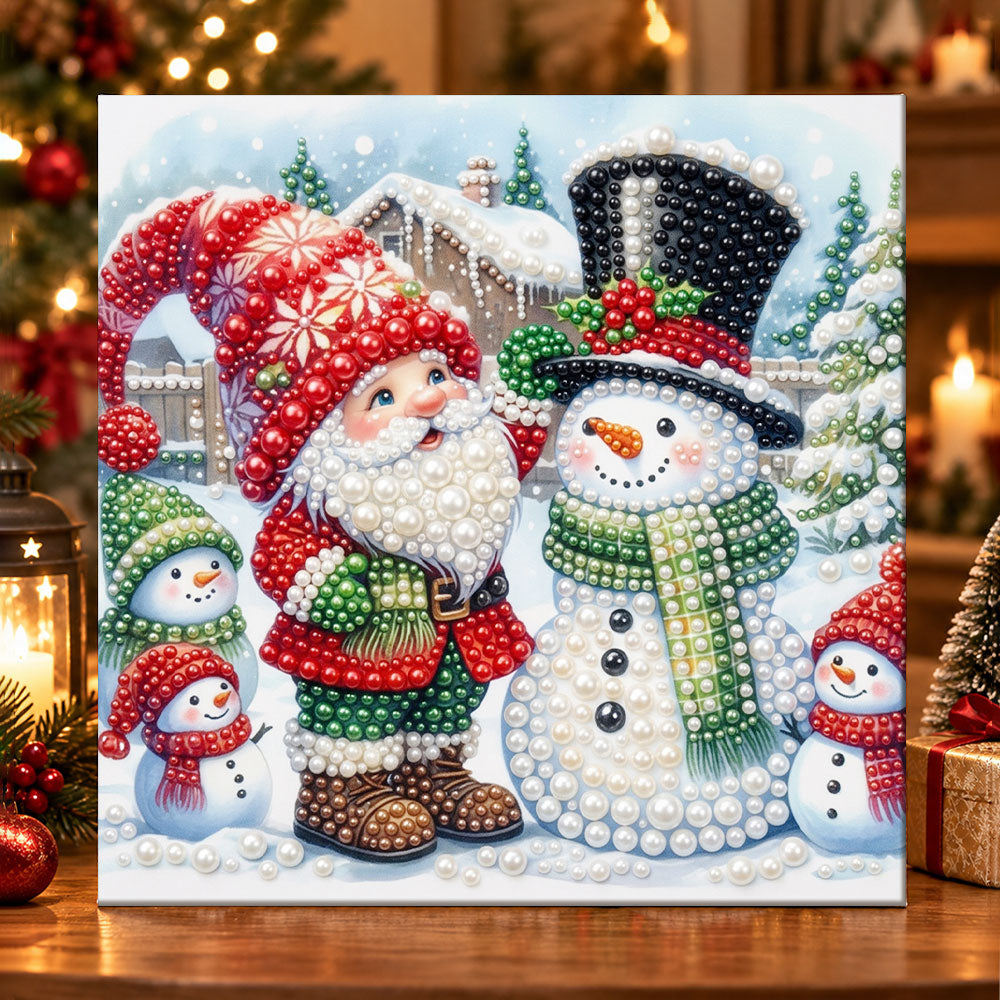 Gnome and snowman in winter pearl diamond painting kit for beginners