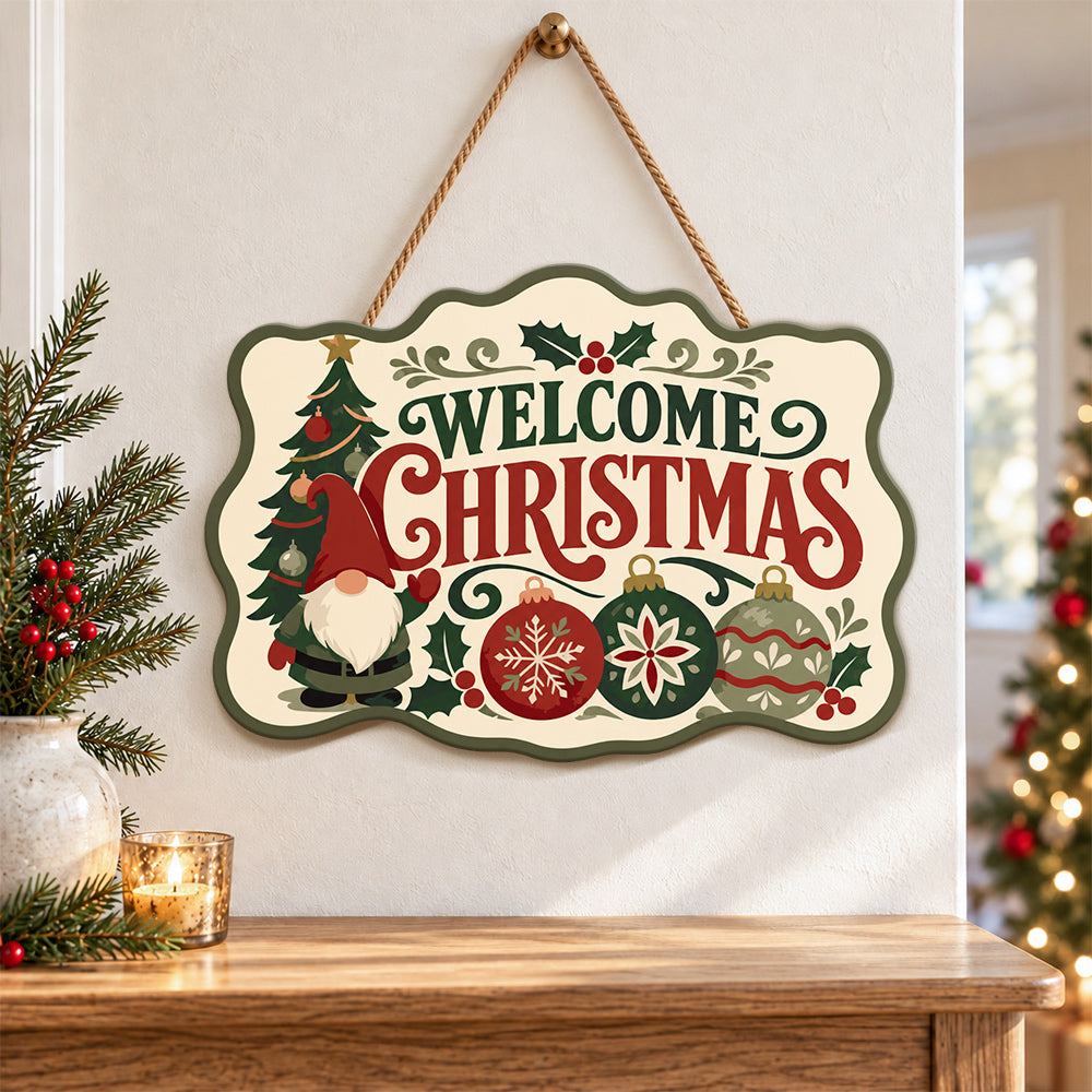 Gnome christmas welcome paint by numbers door hanger as indoor wall decor