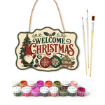 Gnome christmas welcome paint by numbers door hanger with paints and brushes