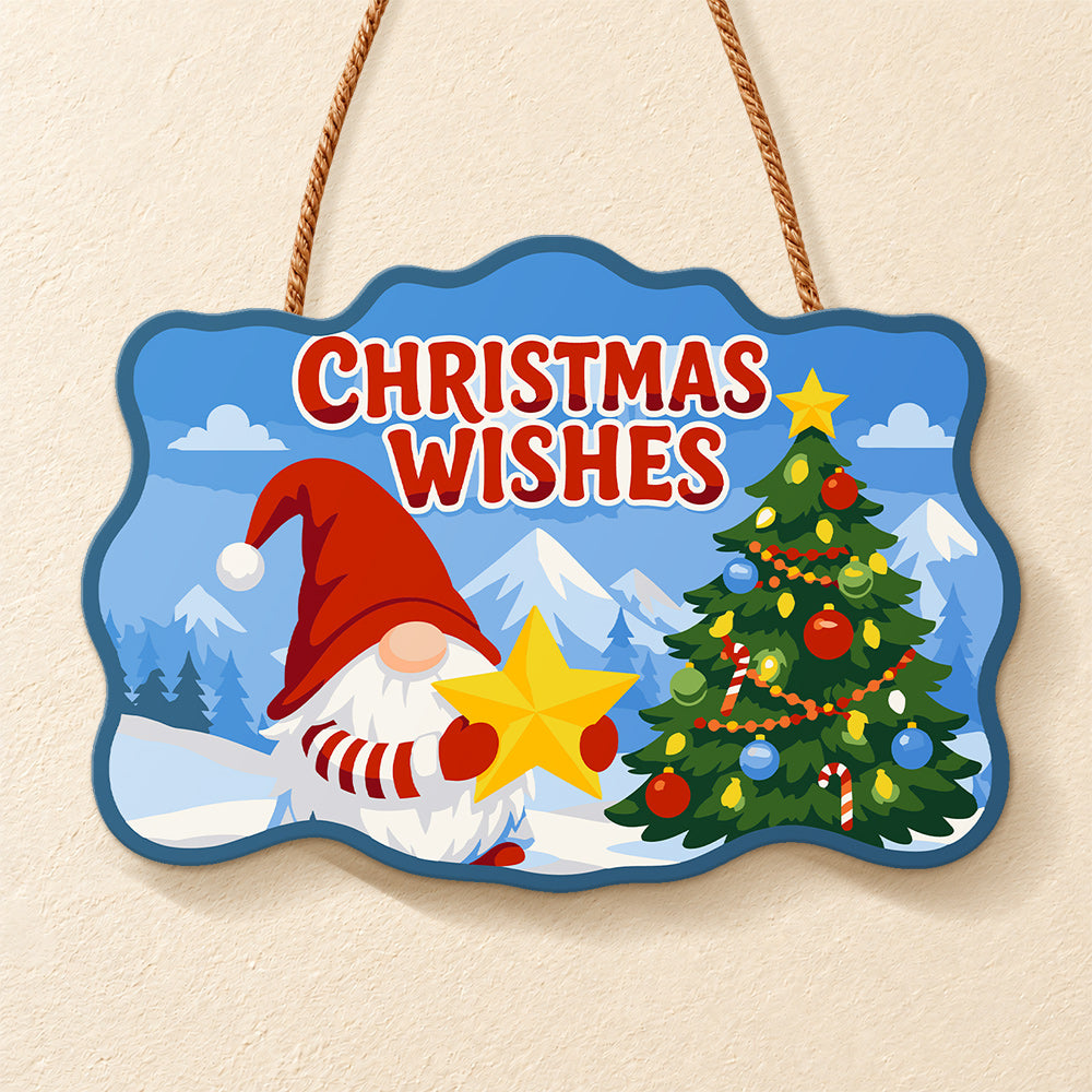 Gnome christmas wishes tree paint by numbers door hanger finished design