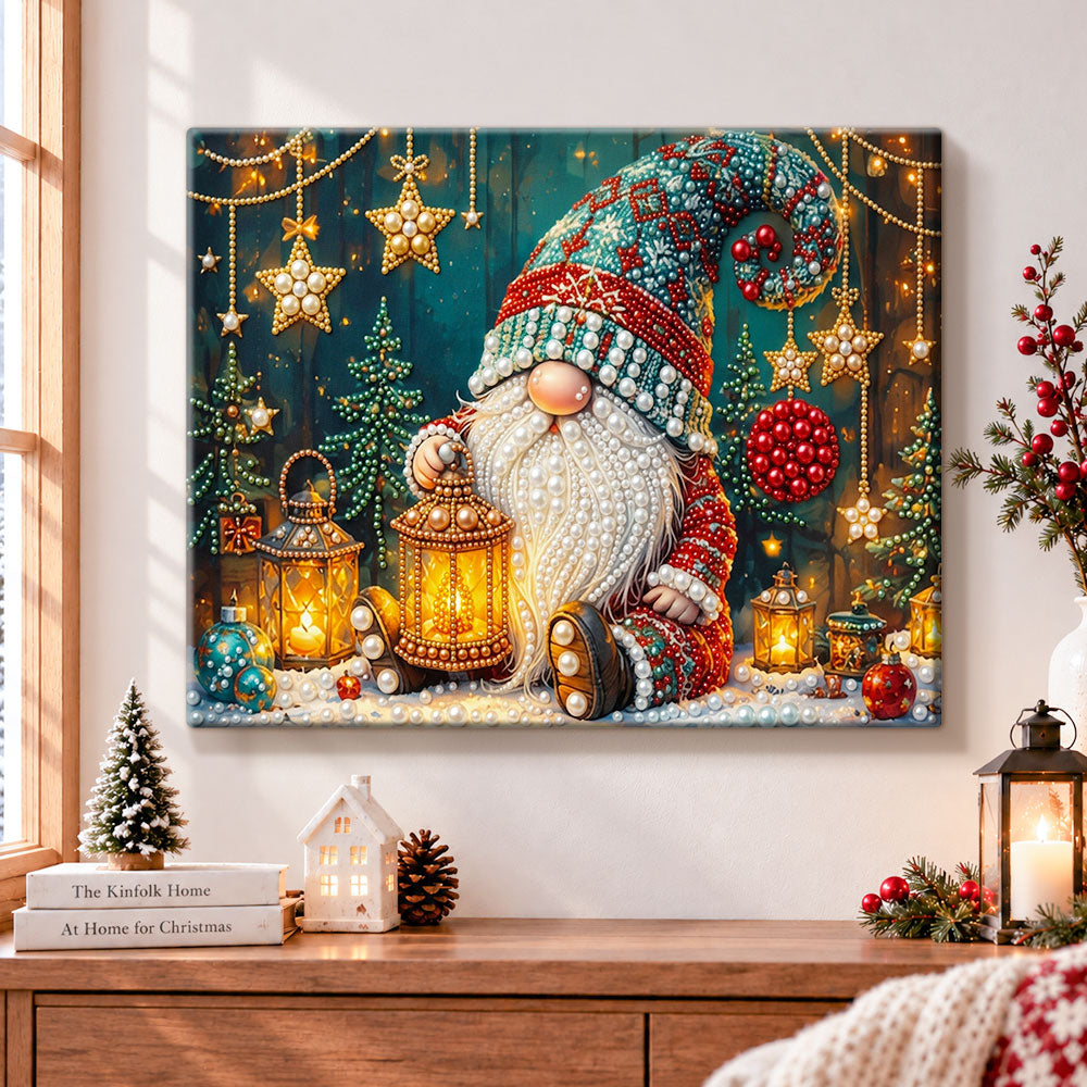 Gnome holding glowing lantern pearl diamond painting kit for beginners