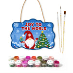 Gnome joy to the world paint by numbers door hanger with paints and brushes