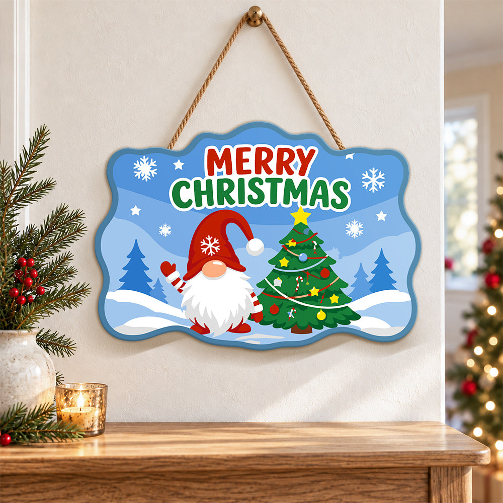 Gnome merry christmas tree paint by numbers door hanger as indoor wall decor