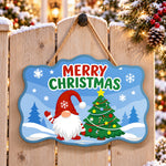 Gnome merry christmas tree paint by numbers door hanger on a garden gate