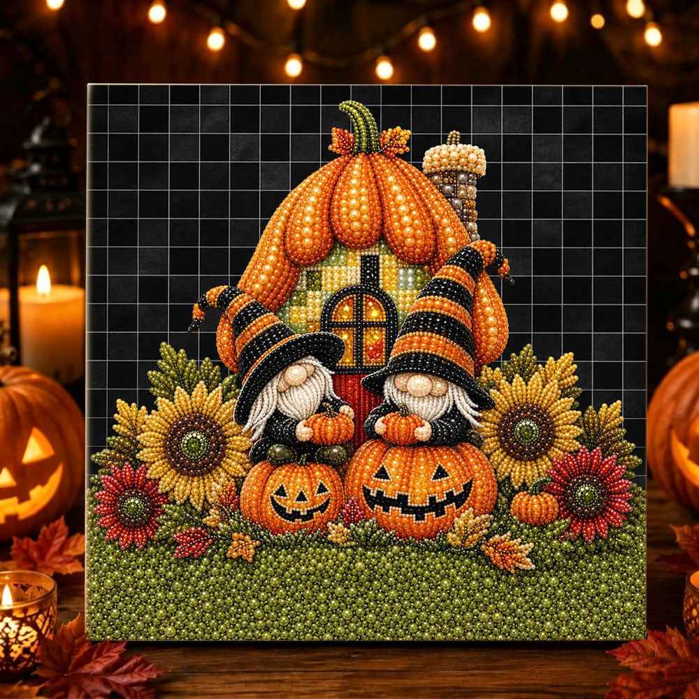 Gnome pumpkin cottage fall vibe pearl diamond painting kit for beginners