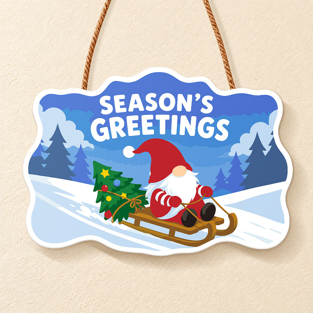 Gnome sled season’s greetings paint by numbers door hanger finished design