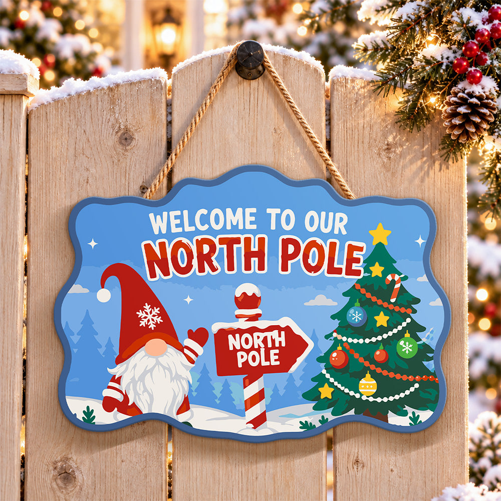 Gnome welcome to our north pole paint by numbers door hanger on a garden gate