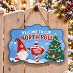 Gnome welcome to our north pole paint by numbers door hanger on a garden gate