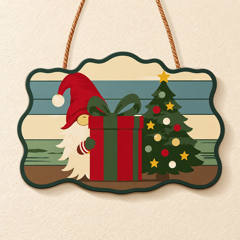 Gnome with gift box paint by numbers door hanger finished design