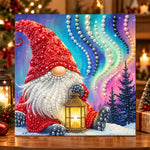 Gnome with lantern aurora sky pearl diamond painting kit for beginners