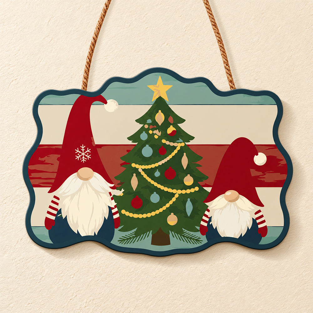 Gnomes with christmas tree paint by numbers door hanger finished design