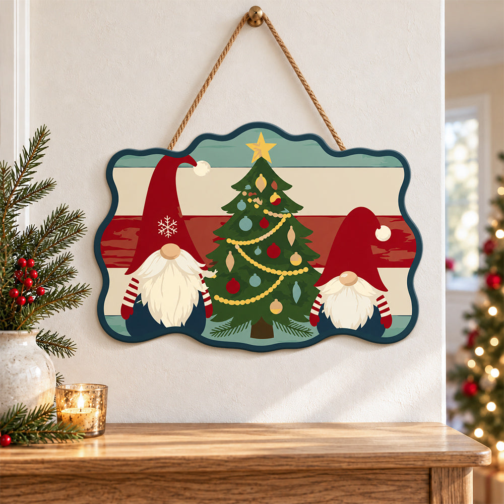Gnomes with christmas tree paint by numbers door hanger as indoor wall decor