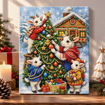 Goat family decorating christmas tree pearl diamond painting kit for beginners