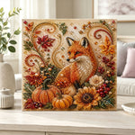 Finished golden autumn fox pearl diamond painting artwork displayed as home decor
