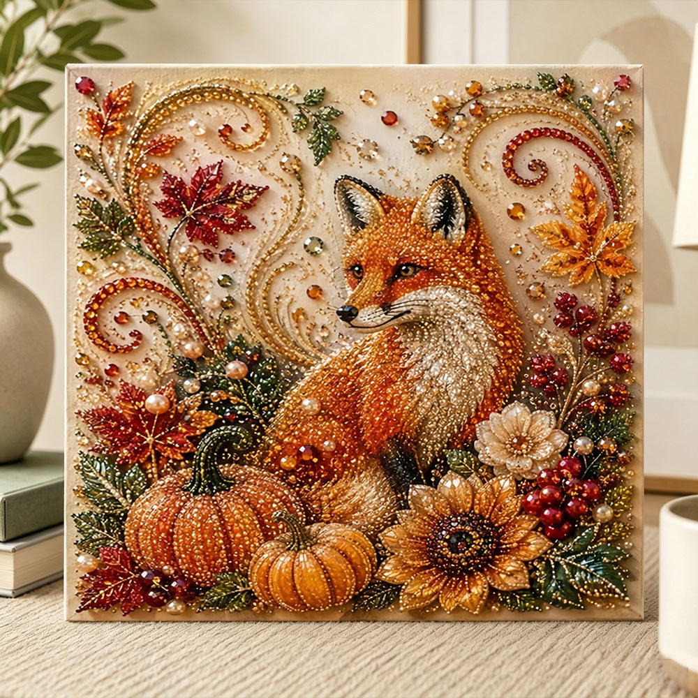 Golden autumn fox pearl diamond painting kit for beginners