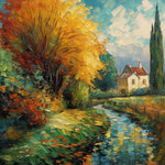 Golden autumn tree by the stream cross stitch kit for beginners